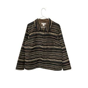 Christopher & Banks Striped Blazer Jacket Brown Black Sz X-Large Tribal Textured